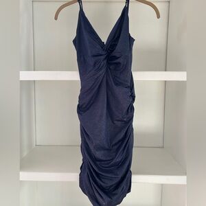 Glitter Front Twist Dress in Navy
